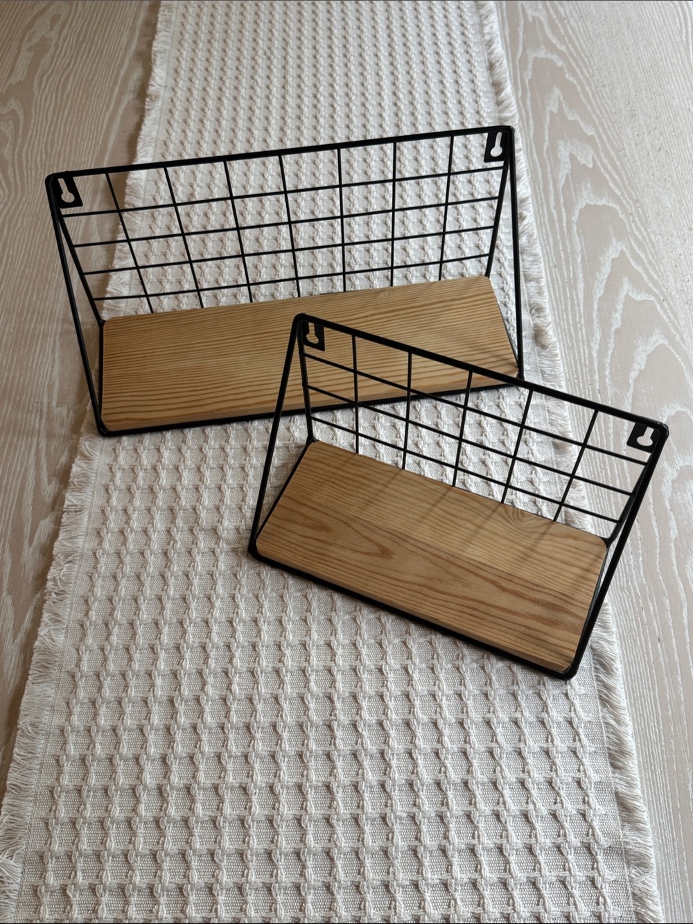 Black Wire and Wood Wall Shelves - Modern Home Organizer